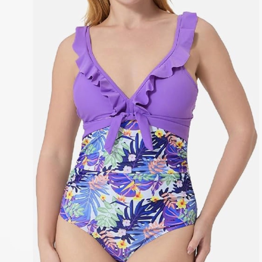 NWT PATPAT Floral Print Ruffled One Piece Swimsuit Bathing Suit